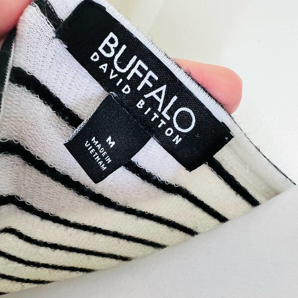 Buffalo David Bitton Top MED Jersey Knit Striped Black White Terry Cloth Dolman - Picture 5 of 7